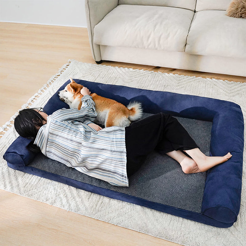 Deluxe Ortho Dog Bed Suede & Faux Fleece Comfort