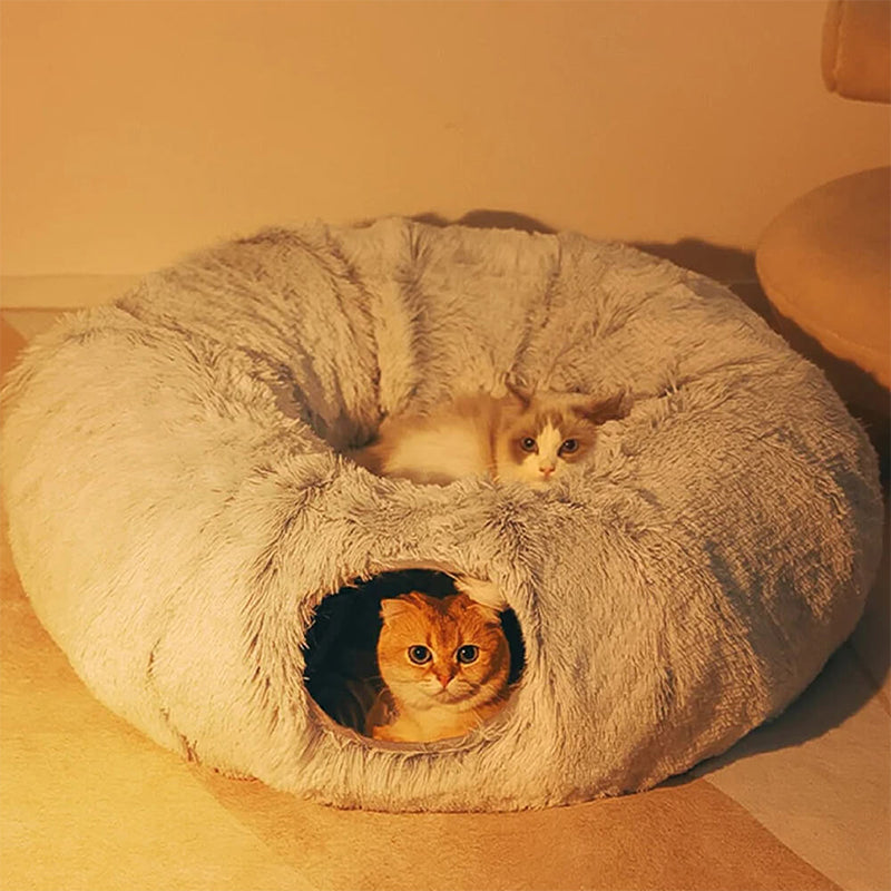 Indoor Cat Tunnel Bed Soft Round & Foldable Fun