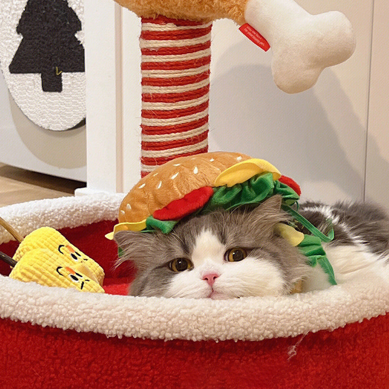 Funny Burger Head Hat Dog & Cat Head Cover