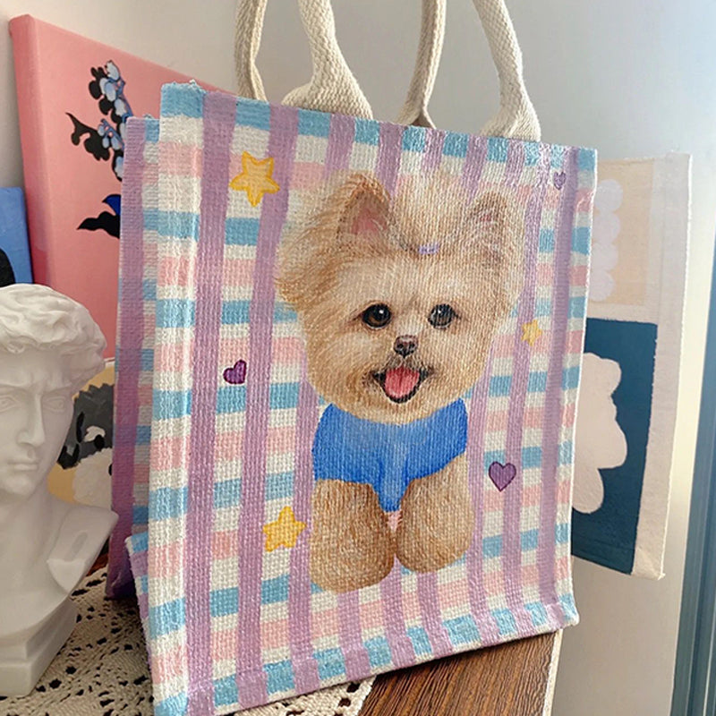 Custom Bag with Hand-Painted Pet Portrait Unique