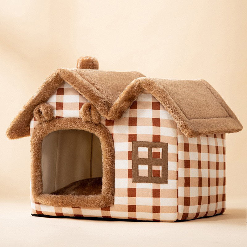 House-Style Semi-Enclosed Cat Bed Cozy Kitty Comfort