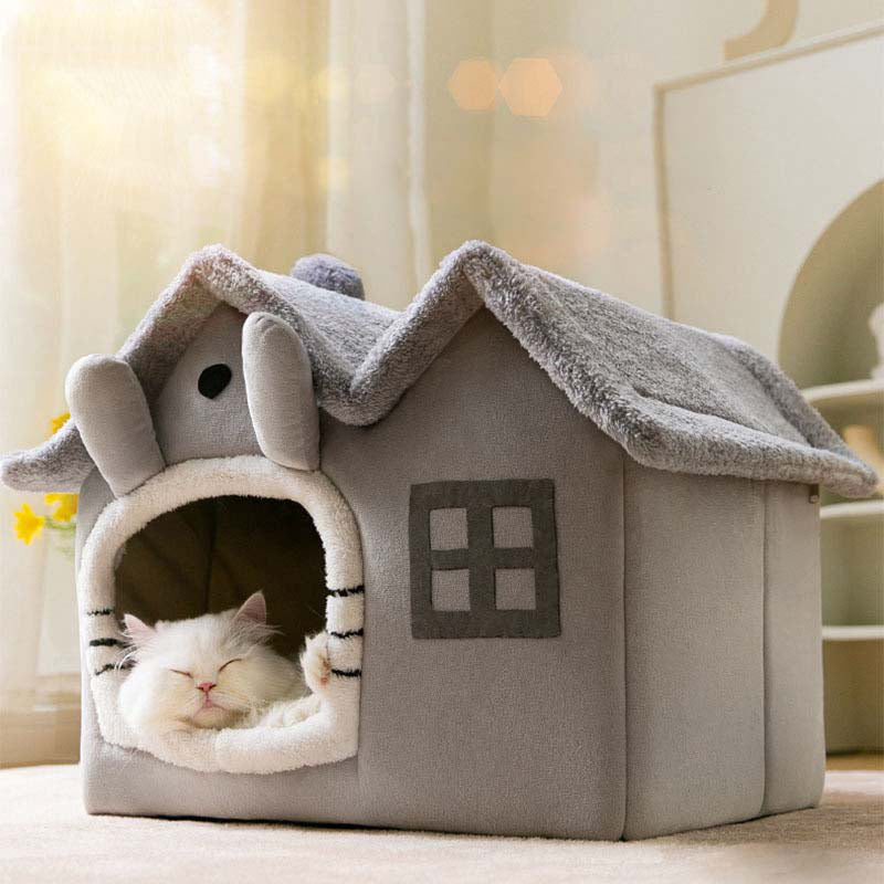 House-Style Semi-Enclosed Cat Bed Cozy Kitty Comfort