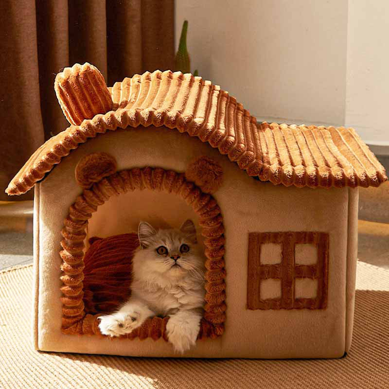 House-Style Semi-Enclosed Cat Bed Cozy Kitty Comfort