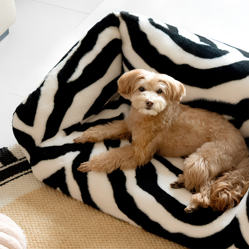 Elegant Fuzzy Stripe Dog Sofa Bed Fuzzy Clean