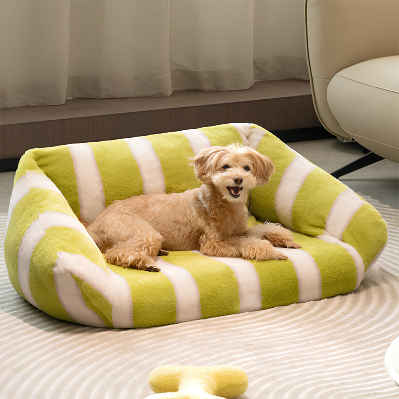 Elegant Fuzzy Stripe Dog Sofa Bed Fuzzy Clean