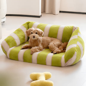 Elegant Fuzzy Stripe Dog Sofa Bed Fuzzy Clean