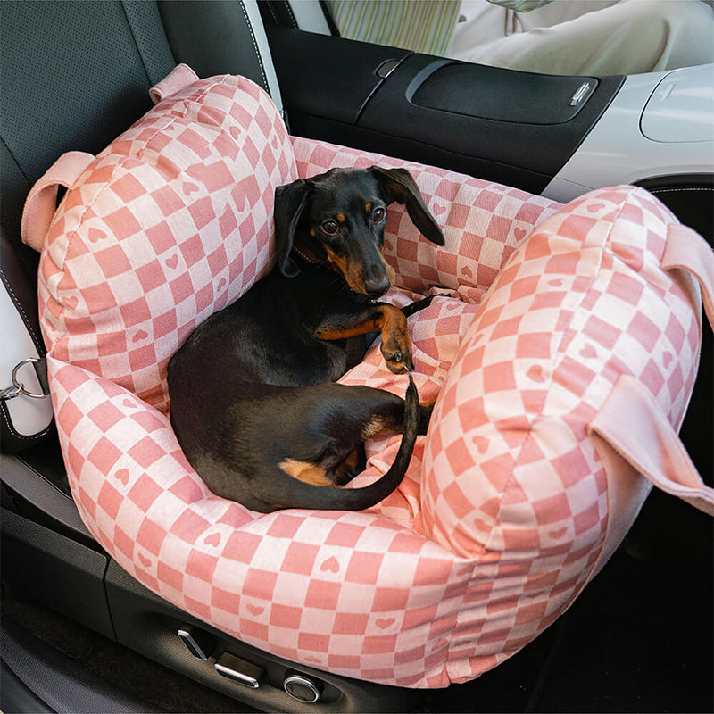 Vintage Heart Dog Car Seat Retro-Styled Comfort Bed