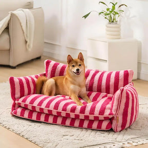 Stylish Dual-Layer Striped Faux Lambswool Pet Sofa Bed