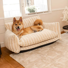 Stylish Dual-Layer Striped Faux Lambswool Pet Sofa Bed