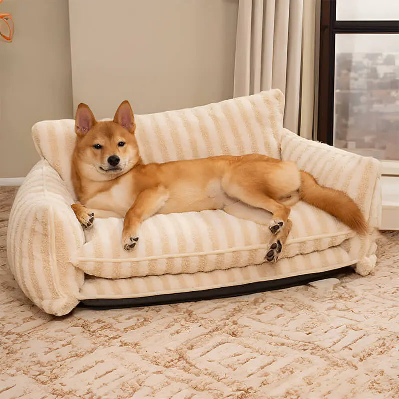 Stylish Dual-Layer Striped Faux Lambswool Pet Sofa Bed