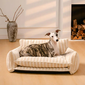 Stylish Dual-Layer Striped Faux Lambswool Pet Sofa Bed