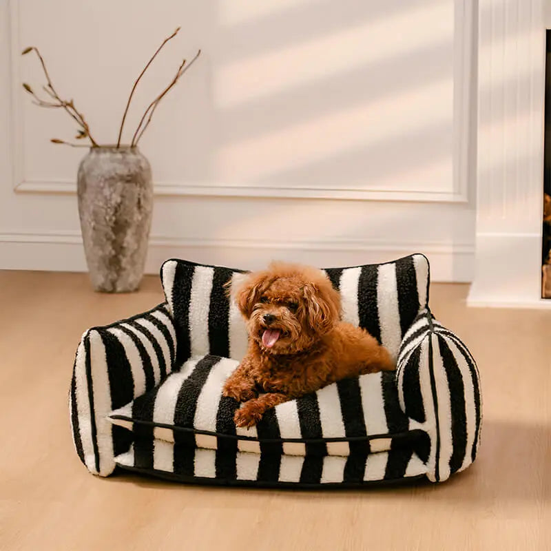 Stylish Dual-Layer Striped Faux Lambswool Pet Sofa Bed