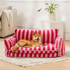 Stylish Dual-Layer Striped Faux Lambswool Pet Sofa Bed