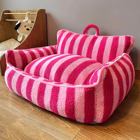 Stylish Dual-Layer Striped Faux Lambswool Pet Sofa Bed