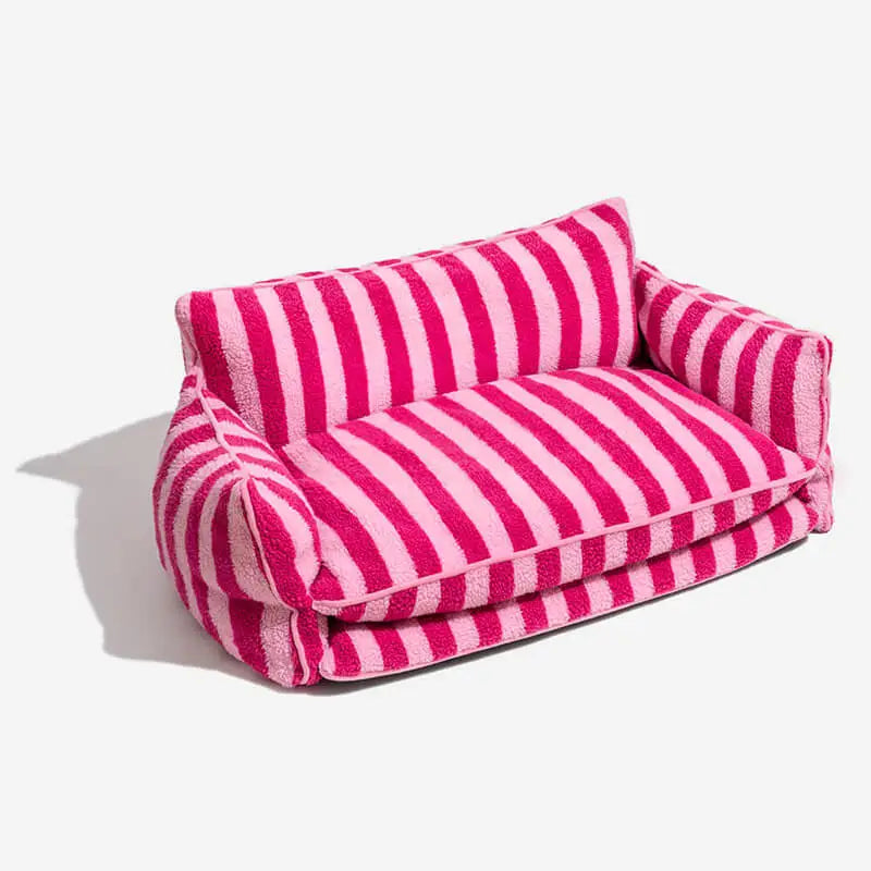 Stylish Dual-Layer Striped Faux Lambswool Pet Sofa Bed