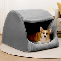 Warm Flannel Detachable Semi-Enclosed Large Dog Tent Bed