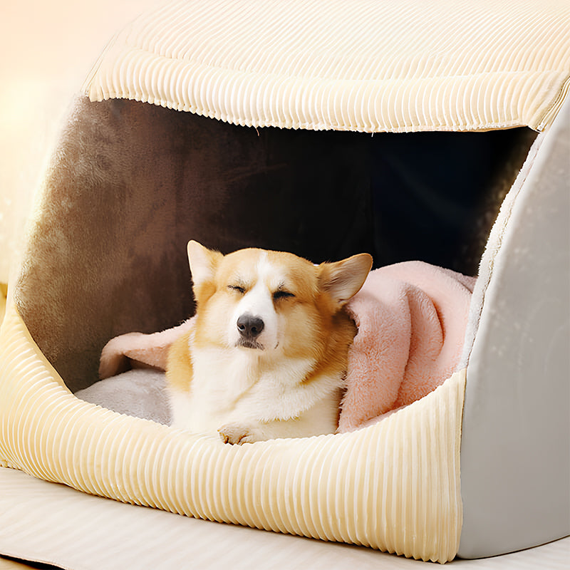 Warm Flannel Detachable Semi-Enclosed Large Dog Tent Bed