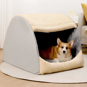 Warm Flannel Detachable Semi-Enclosed Large Dog Tent Bed