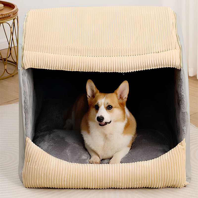 Warm Flannel Detachable Semi-Enclosed Large Dog Tent Bed